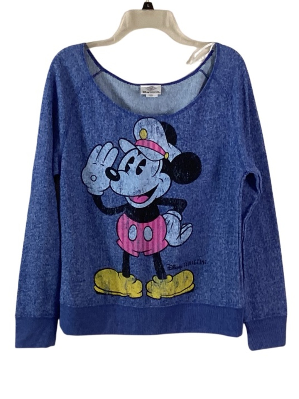 Disney Cruise Line Blue Scoop Neck Sweatshirt with Mickey Graphic Large